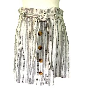 Topshop Black/White Linen Blend Button Front Paperbag Waist Mini Skirt (Size 8)